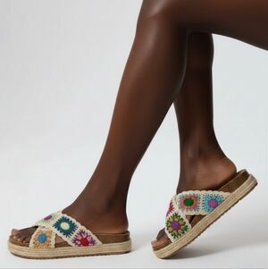 SODA Women’s Boho Crochet Espadrille Slide Sandals 8.5